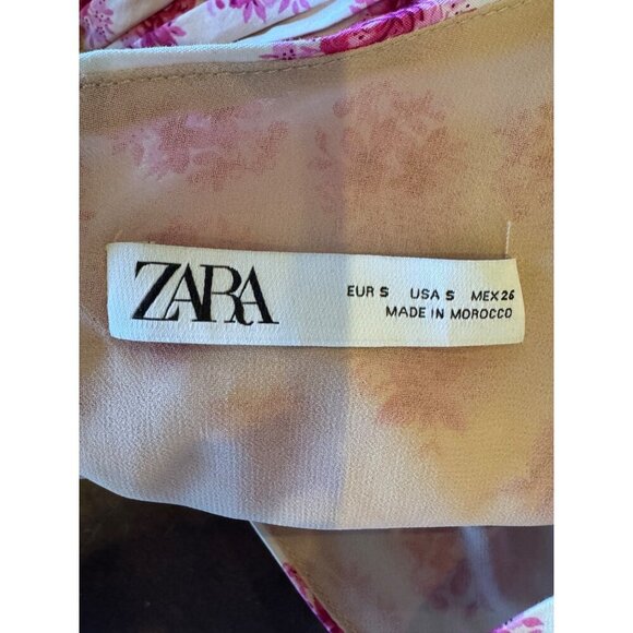 Zara Shirt Women Small Ivory Pink Floral Corset Bustier Long Sleeve Blouse Boho - Picture 8 of 9